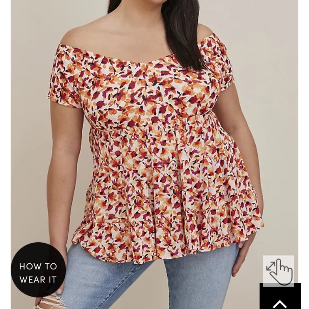 Torrid NWT,  MIX KNIT AND CRINKLE GAUZE OFF THE SHOULDER SMOCKED TOP Plus 3X